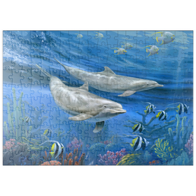 Darstellung des Puzzle-Motivs Schwimmen mit Delfinen – Puzzleteile: 200