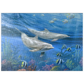Darstellung des Puzzle Motivs Schwimmen mit Delfinen - Puzzleteile: 500