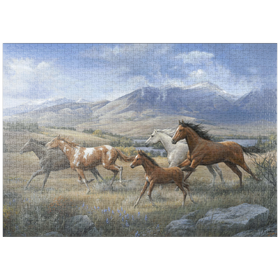 Darstellung des Puzzle Motivs Freiheit in den Bergen: Wildpferde - Puzzleteile: 1000
