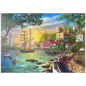 Darstellung des Puzzle Motivs Romantischer Hafen bei Sonnenuntergang - Puzzleteile: 1000