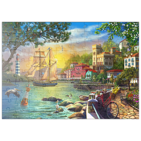 Darstellung des Puzzle Motivs Romantischer Hafen bei Sonnenuntergang - Puzzleteile: 100