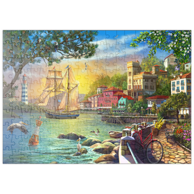 Darstellung des Puzzle Motivs Romantischer Hafen bei Sonnenuntergang - Puzzleteile: 200