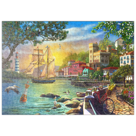 Darstellung des Puzzle Motivs Romantischer Hafen bei Sonnenuntergang - Puzzleteile: 500