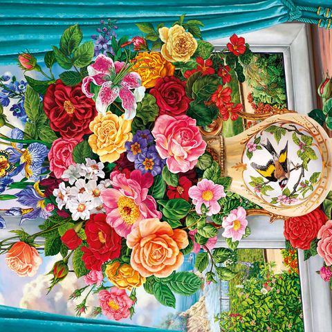 Schöne Blumen am Fenster 1000 Puzzle 3D Modell