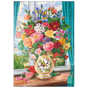 Darstellung des Puzzle Motivs Schöne Blumen am Fenster - Puzzleteile: 500