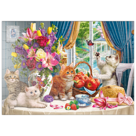 Darstellung des Puzzle Motivs Kuschelige Kätzchen im Wohnzimmer - Puzzleteile: 100