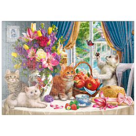 Darstellung des Puzzle Motivs Kuschelige Kätzchen im Wohnzimmer - Puzzleteile: 200