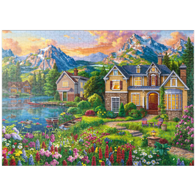 Darstellung des Puzzle-Motivs Gemütliches Haus am See – Puzzleteile: 1000