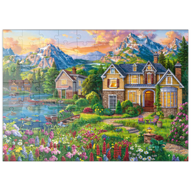 Darstellung des Puzzle Motivs Gemütliches Haus am See - Puzzleteile: 100
