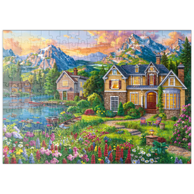Darstellung des Puzzle Motivs Gemütliches Haus am See - Puzzleteile: 200