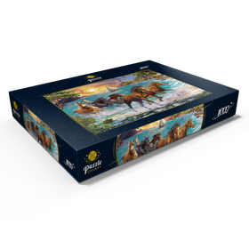 Alternative Darstellung des Puzzle-Motivs Pferde am Meer bei Sonnenuntergang – Puzzleteile: 1000