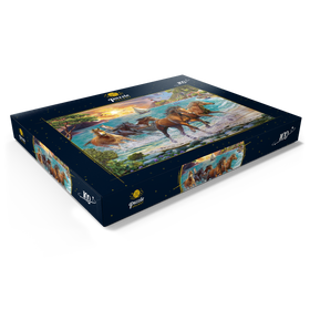 Darstellung des Puzzle Motivs Pferde am Meer bei Sonnenuntergang - Puzzleteile: 100