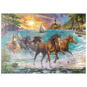 Darstellung des Puzzle Motivs Pferde am Meer bei Sonnenuntergang - Puzzleteile: 200