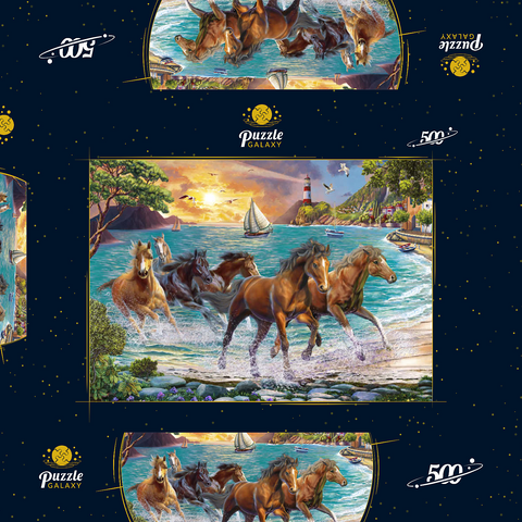 Horses by the Sea at Sunset 500 Puzzle Schachtel 3D Modell