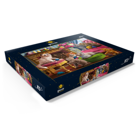 Darstellung des Puzzle Motivs Kätzchen am Kamin - Puzzleteile: 100