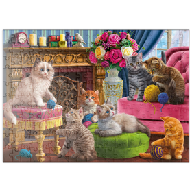 Darstellung des Puzzle Motivs Kätzchen am Kamin - Puzzleteile: 200