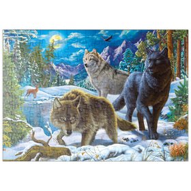 Darstellung des Puzzle-Motivs Wölfe in der verschneiten Nacht – Puzzleteile: 200