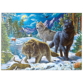 Darstellung des Puzzle-Motivs Wölfe in der verschneiten Nacht – Puzzleteile: 500