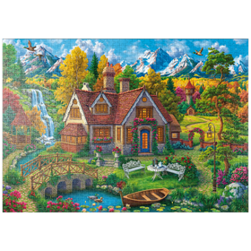 Darstellung des Puzzle Motivs Romantisches Cottage im Gebirge - Puzzleteile: 1000