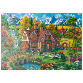 Darstellung des Puzzle-Motivs Romantisches Cottage im Gebirge – Puzzleteile: 200