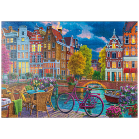 Darstellung des Puzzle-Motivs Abendliches Flair an der Grachtenbrücke – Puzzleteile: 1000