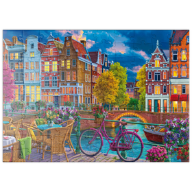 Darstellung des Puzzle Motivs Abendliches Flair an der Grachtenbrücke - Puzzleteile: 100
