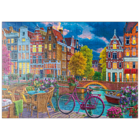 Darstellung des Puzzle-Motivs Abendliches Flair an der Grachtenbrücke – Puzzleteile: 200
