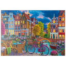 Darstellung des Puzzle-Motivs Abendliches Flair an der Grachtenbrücke – Puzzleteile: 500
