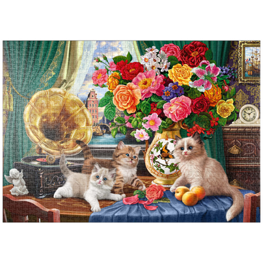 puzzleplate Kittens & Colorful Flowers 1000 Puzzle