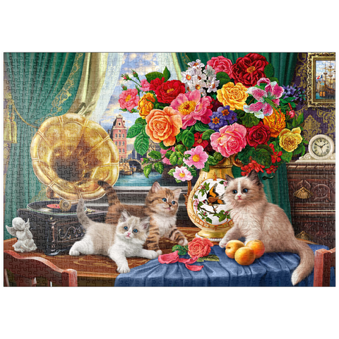 puzzleplate Kittens & Colorful Flowers 1000 Puzzle