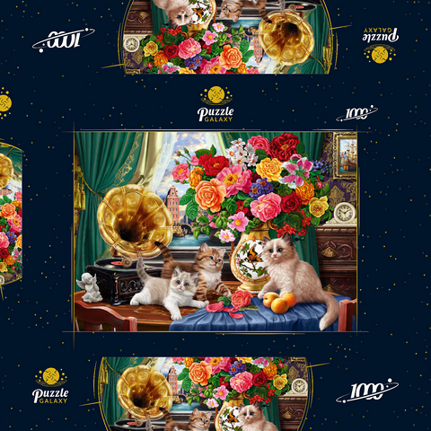 Kittens & Colorful Flowers 1000 Puzzle Schachtel 3D Modell
