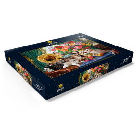 Darstellung des Puzzle Motivs Vintage-Charme mit Kätzchen und Blumen - Puzzleteile: 200