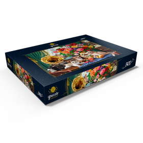 Alternative Darstellung des Puzzle-Motivs Vintage-Charme mit Kätzchen und Blumen – Puzzleteile: 500