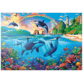 Darstellung des Puzzle Motivs Orcas im Ozean - Puzzleteile: 1000