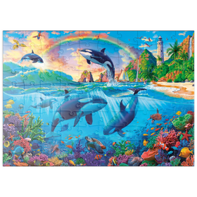 Darstellung des Puzzle Motivs Orcas im Ozean - Puzzleteile: 100
