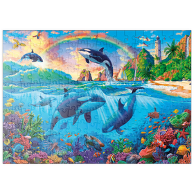 Darstellung des Puzzle Motivs Orcas im Ozean - Puzzleteile: 200