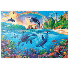 Darstellung des Puzzle Motivs Orcas im Ozean - Puzzleteile: 500