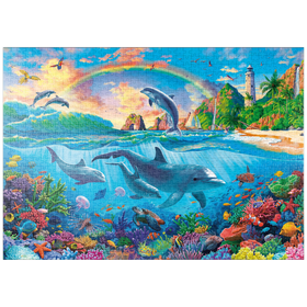 Darstellung des Puzzle-Motivs Delfine im Ozean – Puzzleteile: 1000