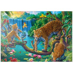Darstellung des Puzzle-Motivs Die Leoparden-Familie – Puzzleteile: 1000