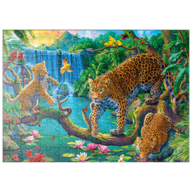 Darstellung des Puzzle Motivs Die Leoparden-Familie - Puzzleteile: 100