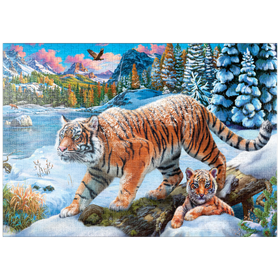 Darstellung des Puzzle-Motivs Winterspaziergang der Tiger – Puzzleteile: 1000