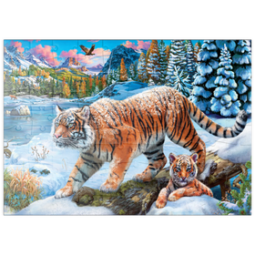 Darstellung des Puzzle Motivs Winterspaziergang der Tiger - Puzzleteile: 100