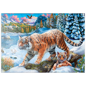 Darstellung des Puzzle-Motivs Winterspaziergang der Tiger – Puzzleteile: 200