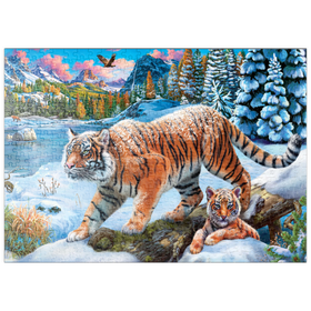 Darstellung des Puzzle-Motivs Winterspaziergang der Tiger – Puzzleteile: 500