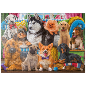 Darstellung des Puzzle-Motivs Vierbeinige Freunde: Eine glückliche Hundeschar – Puzzleteile: 1000