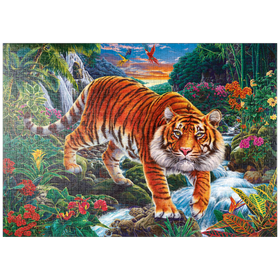 Darstellung des Puzzle Motivs Kraft und Anmut: Der Tiger im tropischen Paradies - Puzzleteile: 1000