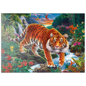 Darstellung des Puzzle Motivs Kraft und Anmut: Der Tiger im tropischen Paradies - Puzzleteile: 100