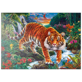 Darstellung des Puzzle Motivs Kraft und Anmut: Der Tiger im tropischen Paradies - Puzzleteile: 200