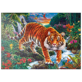 Darstellung des Puzzle Motivs Kraft und Anmut: Der Tiger im tropischen Paradies - Puzzleteile: 500