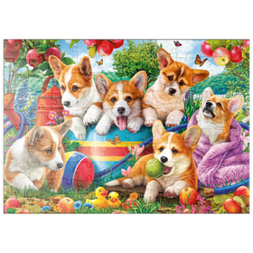 Darstellung des Puzzle Motivs Spielzeit im Grünen: Corgis und ihre fröhlichen Momente - Puzzleteile: 100